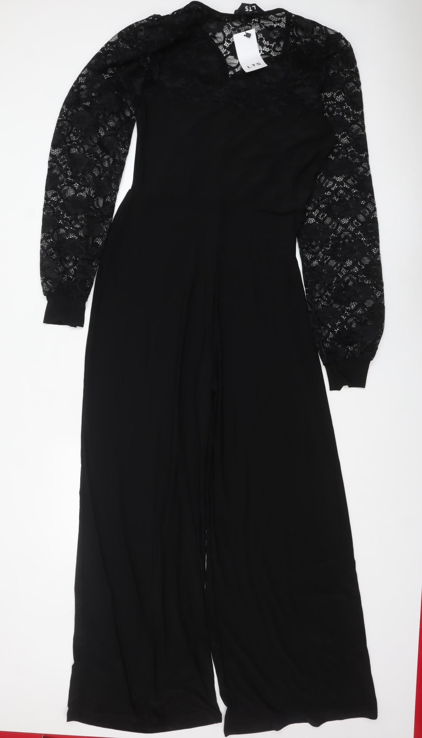 Long Tall Sally Women's Black Lace Sleeve Wide-Leg Jumpsuit UK 10-12 Tall