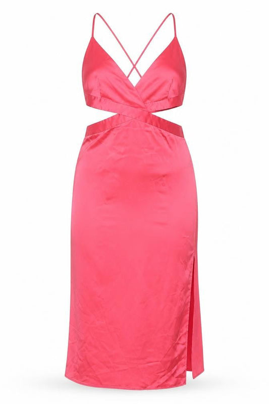 Zara Women Pink Satin Cut Out Slip Midi Dress XL
