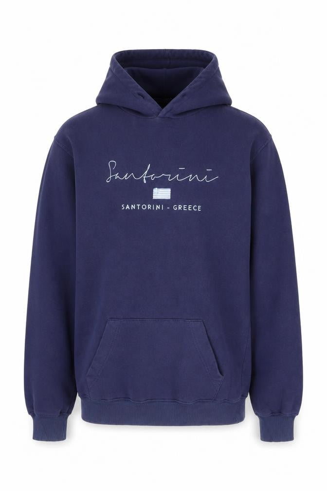 StrangeA Men’s Blue Santorini Pullover Hoodie Size S Graphic Fleece
