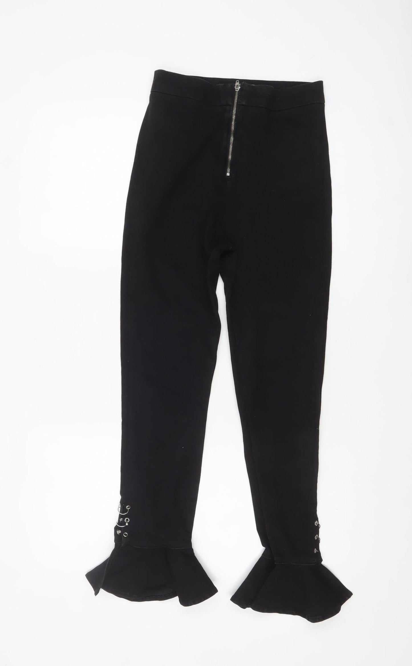 Zara Women Black Flared Jeans Size 8 High Waist Slim Fit Denim