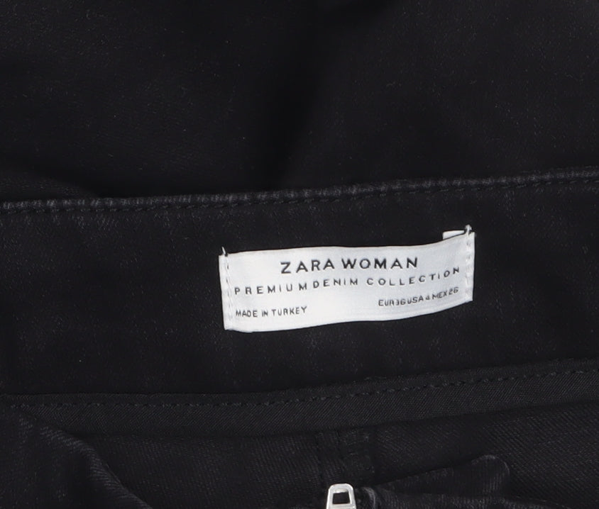 Zara Women Black Flared Jeans Size 8 High Waist Slim Fit Denim
