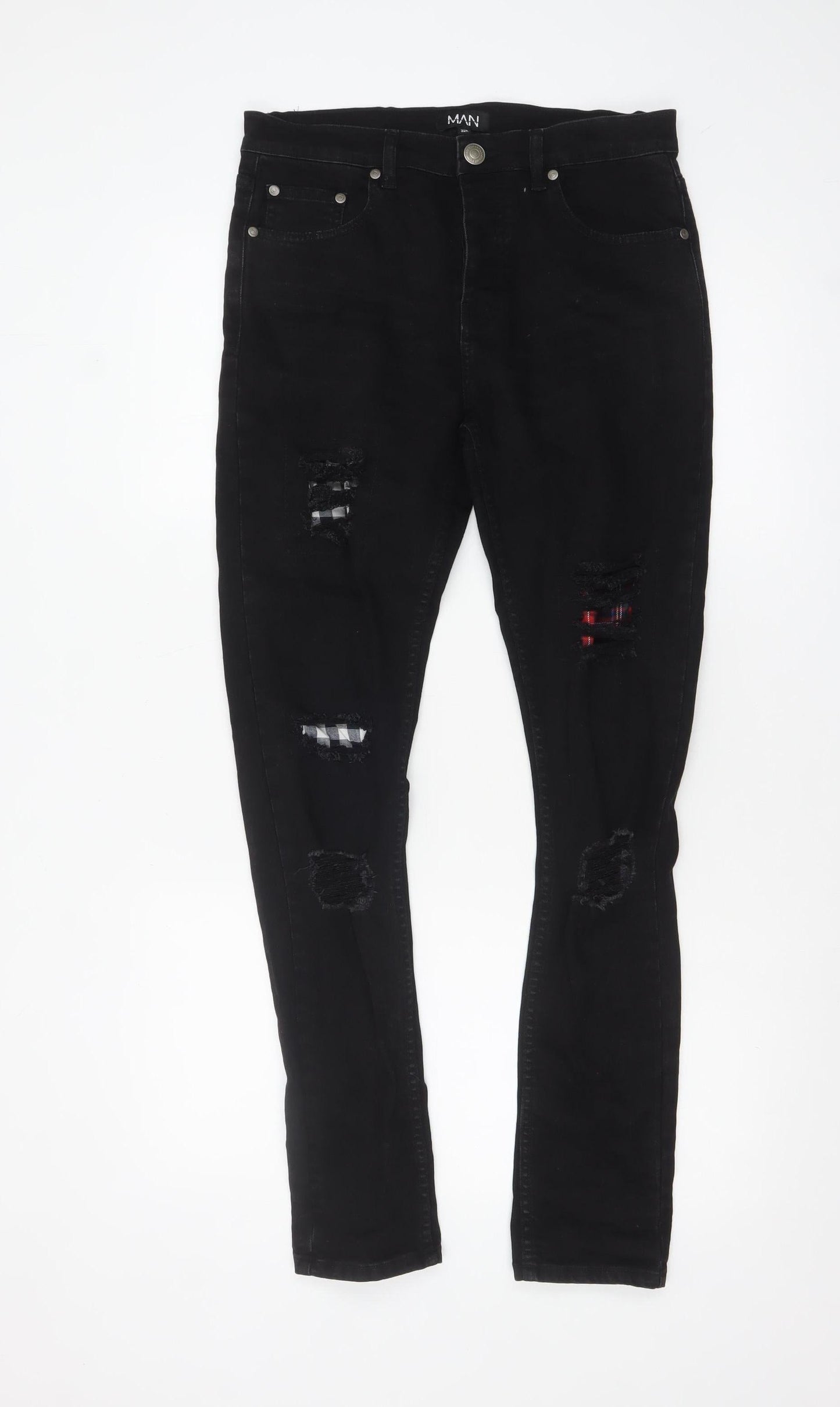 BoohooMAN Men's Black Distressed Skinny Jeans Size 32R