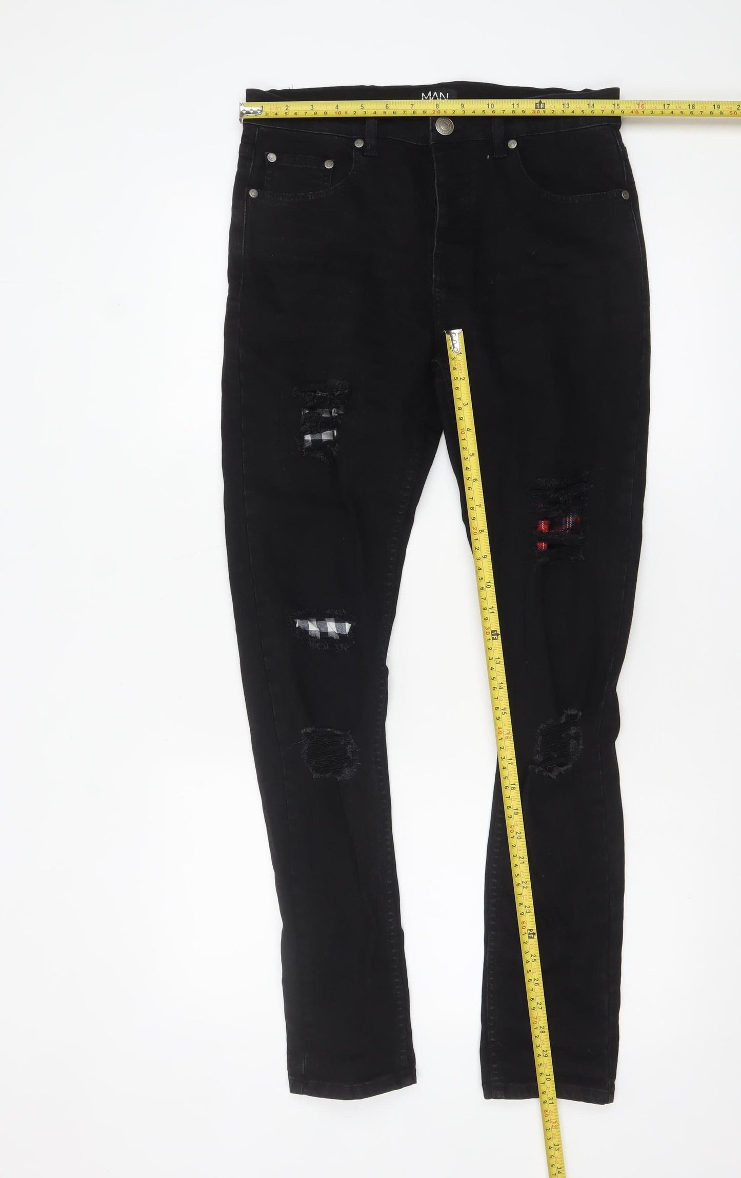 BoohooMAN Men's Black Distressed Skinny Jeans Size 32R