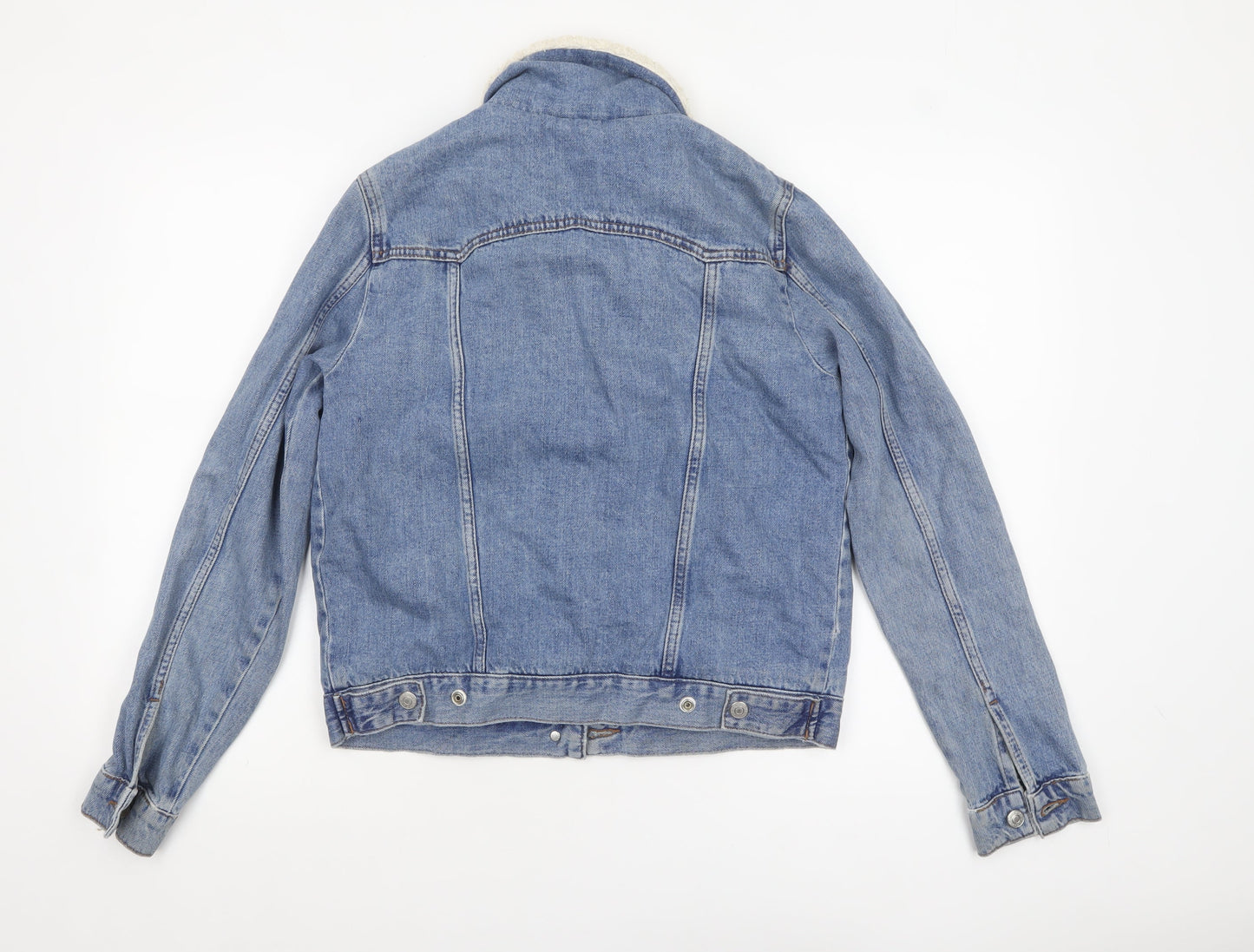 Topshop Moto Women's Blue Denim Faux Fur Collar Jacket Size 10