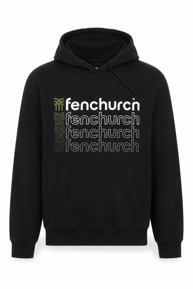 Fenchurch Men's Black Pullover Hoodie L Logo Print Cotton Streetwear
