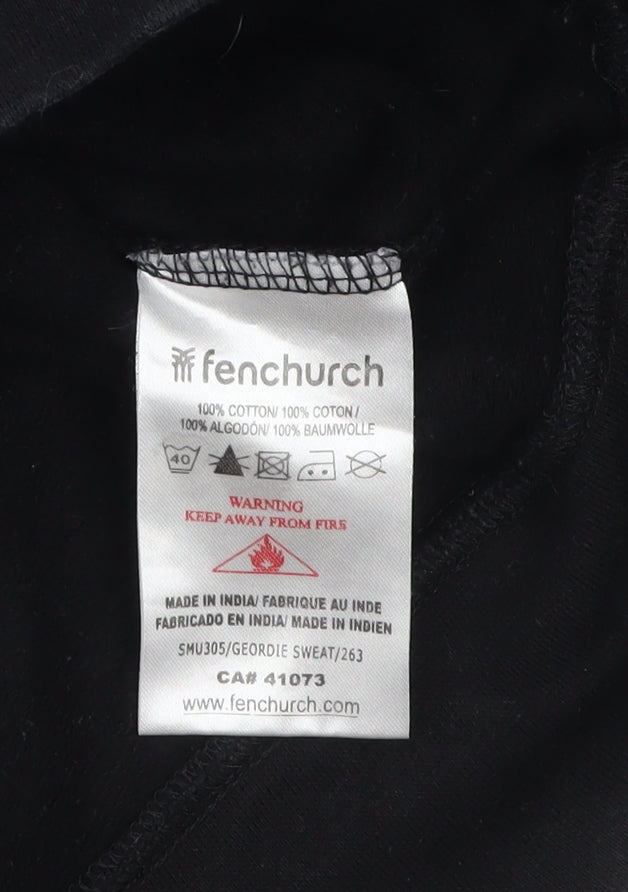 Fenchurch Men's Black Pullover Hoodie L Logo Print Cotton Streetwear