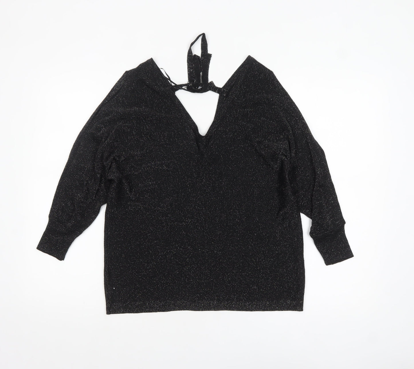 Next Women's Black Glitter V-Neck Long Sleeve Party Jumper Size 14