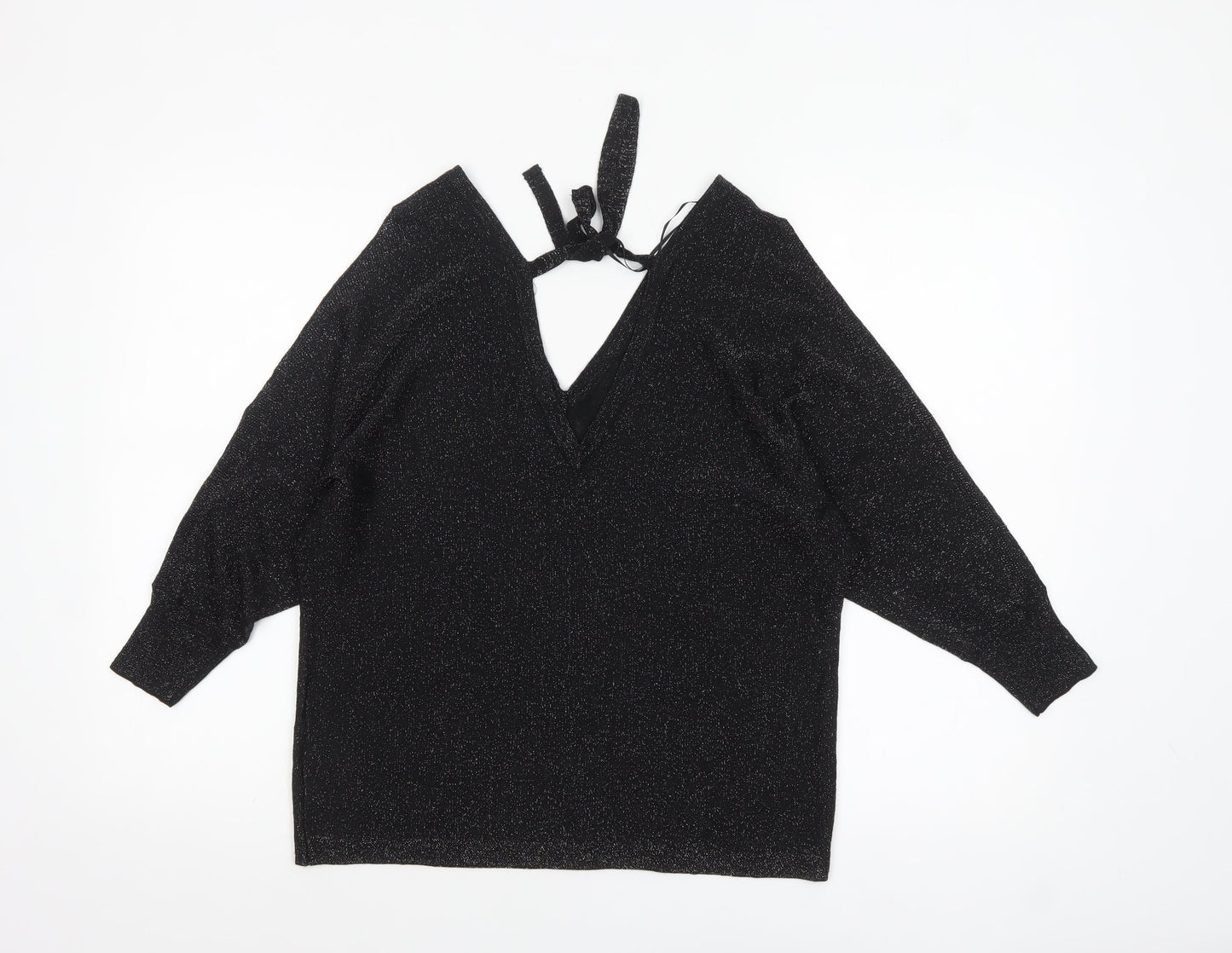 Next Women's Black Glitter V-Neck Long Sleeve Party Jumper Size 14