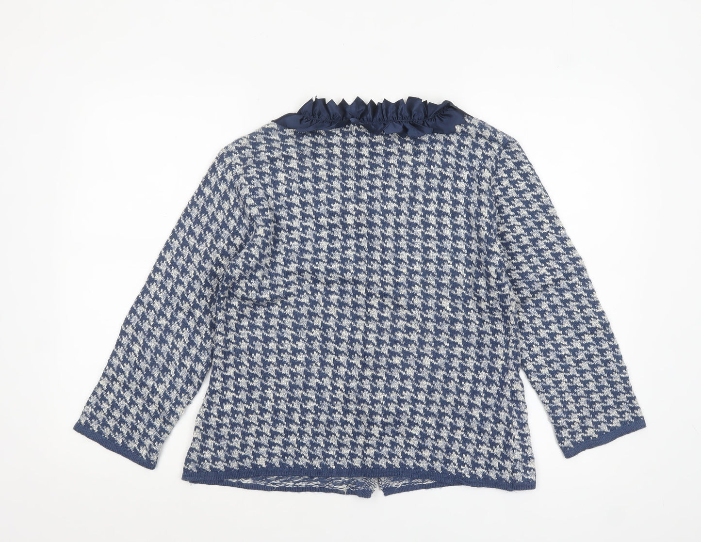Nicole Italy Womens Blue Cardigan UK 16 Houndstooth Ruffle Collar