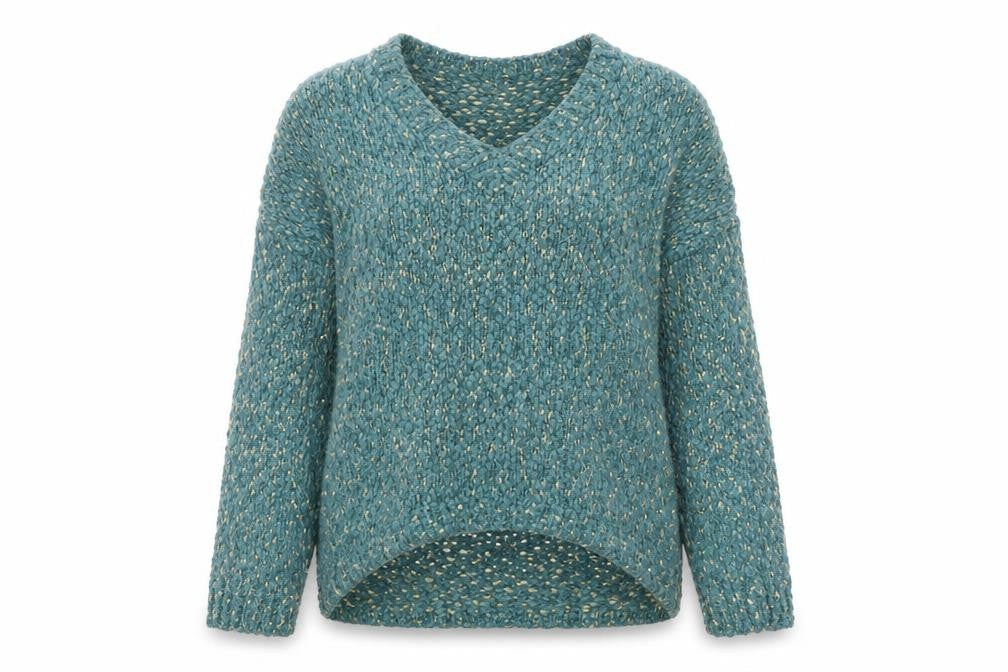 Beloved Women Green L Chunky Knit V-Neck Pullover Jumper