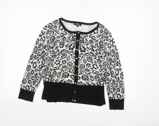 Premise Studio Women Black & White Floral Cardigan L Rayon Blend