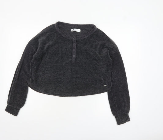 Hollister Women’s Grey Henley Jumper Size S Soft Knit Long Sleeve