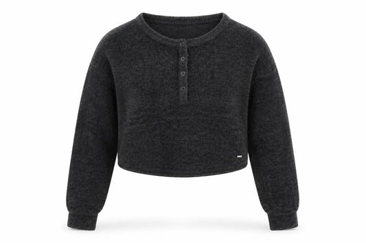 Hollister Women’s Grey Henley Jumper Size S Soft Knit Long Sleeve