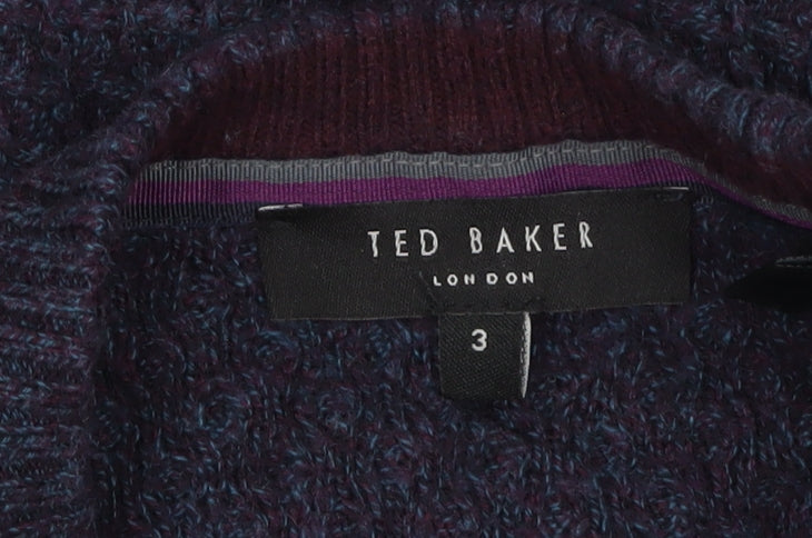 Ted Baker Men's Blue Crew Neck Wool Blend Cable-Knit Jumper M