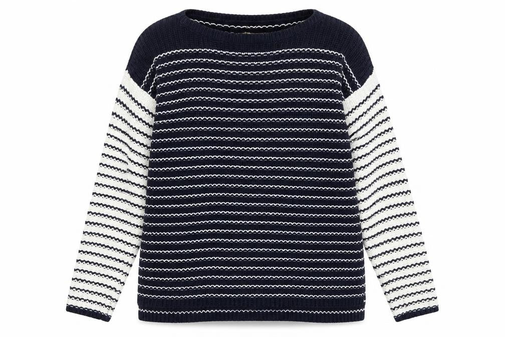 Tru Womens Blue Striped Cotton Knit Jumper Size M