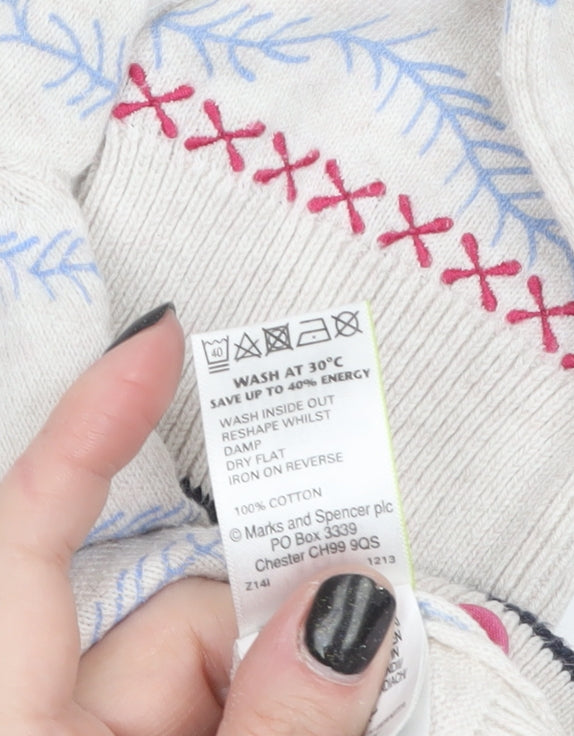 Marks and Spencer Women’s Beige Floral Embroidered 3/4 Sleeve Cardigan Size 8