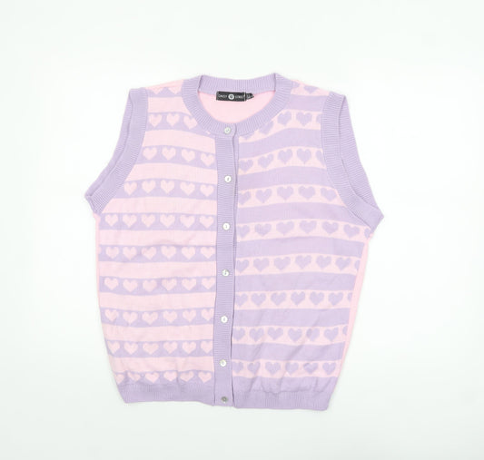 Daisy Street Womens Pink Purple Heart Knit Sleeveless Cardigan UK 8