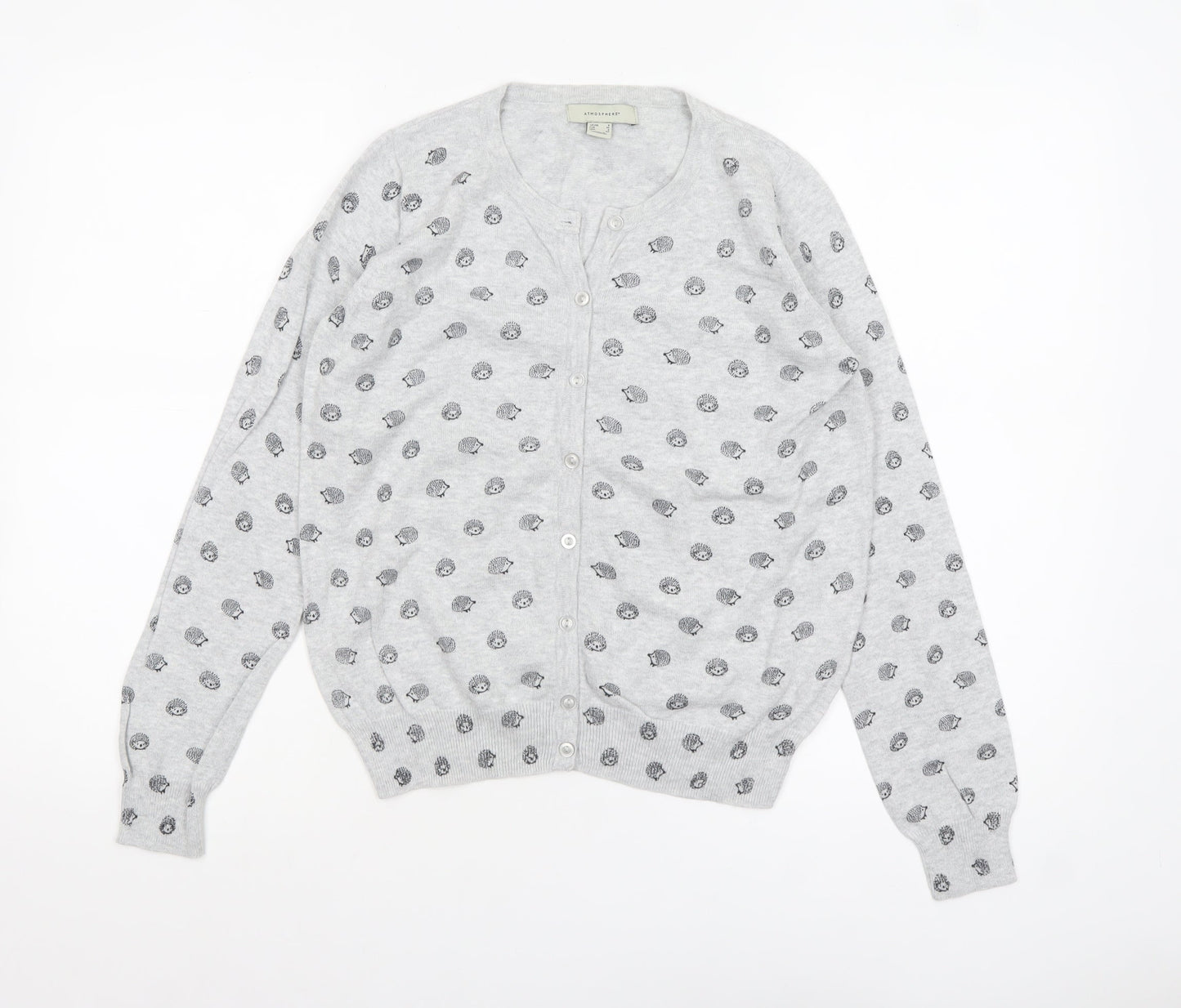 Atmosphere Women's Grey Animal Print Cotton Cardigan Size 8