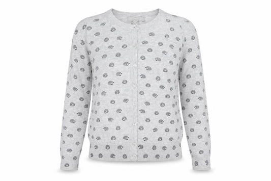 Front view of Atmosphere Women's Grey Animal Print Cotton Cardigan, size 8