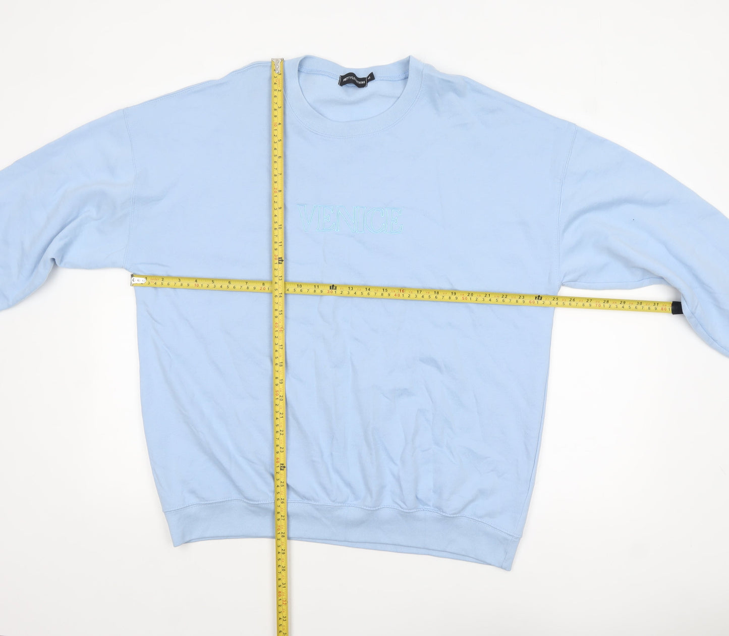 PrettyLittleThing Blue Venice Embroidered Sweatshirt Medium Unisex