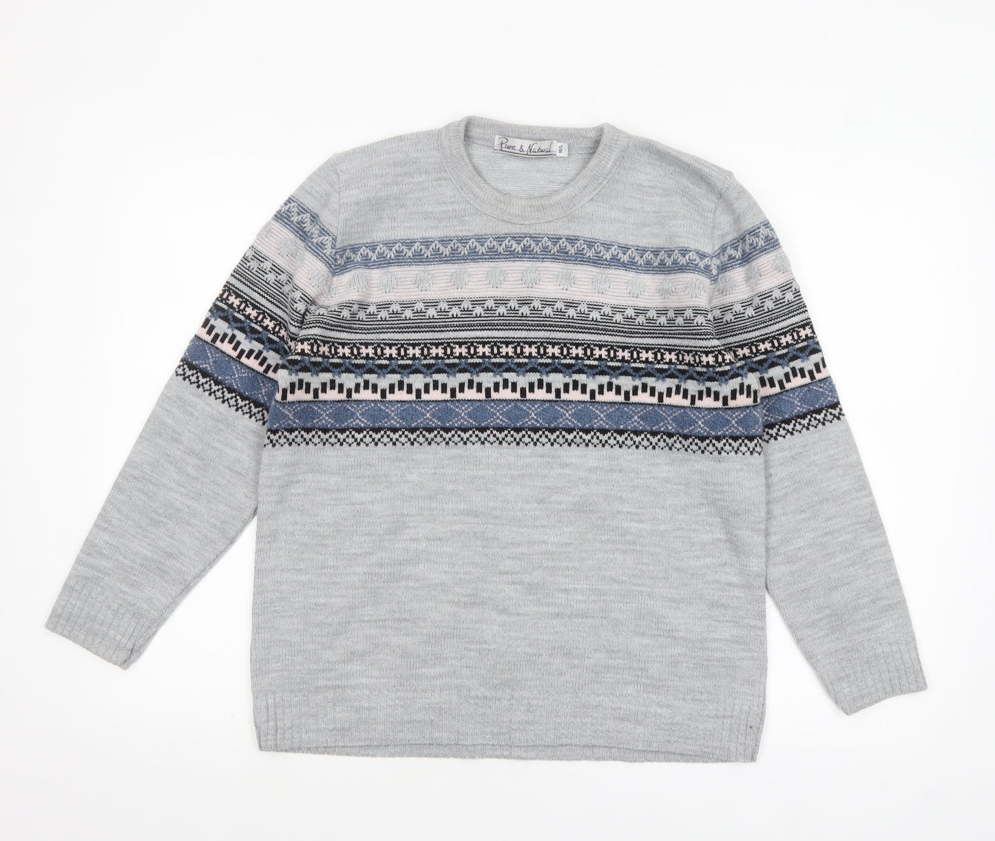 Pure & Natural Womens Grey Fair Isle Knit Jumper M