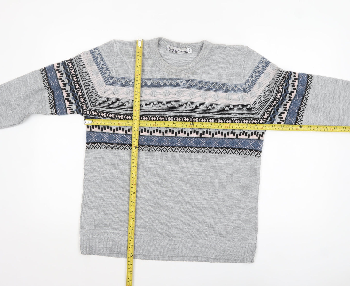 Pure & Natural Womens Grey Fair Isle Knit Jumper M