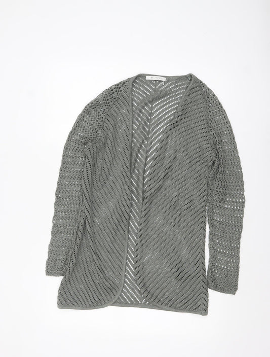 Monari Women Grey Open-Knit Long Sleeve Cardigan UK 12