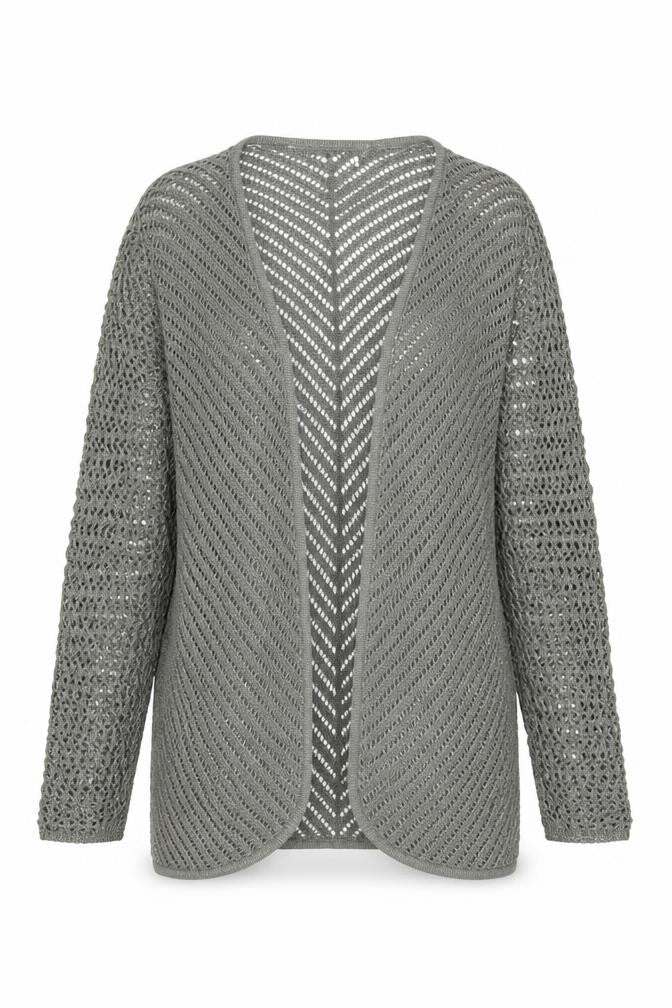 Monari Women Grey Open-Knit Long Sleeve Cardigan UK 12