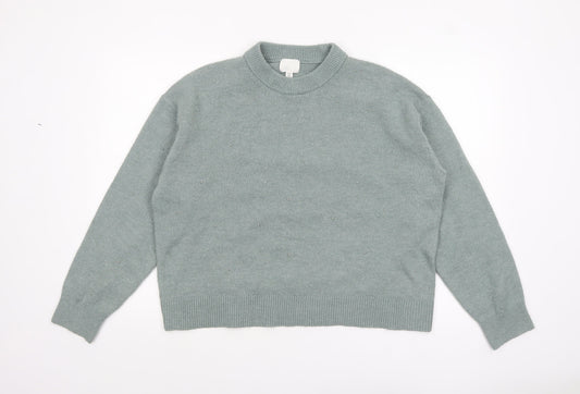 H&M Women’s Green Beaded Mock Neck Pullover Jumper Size 12