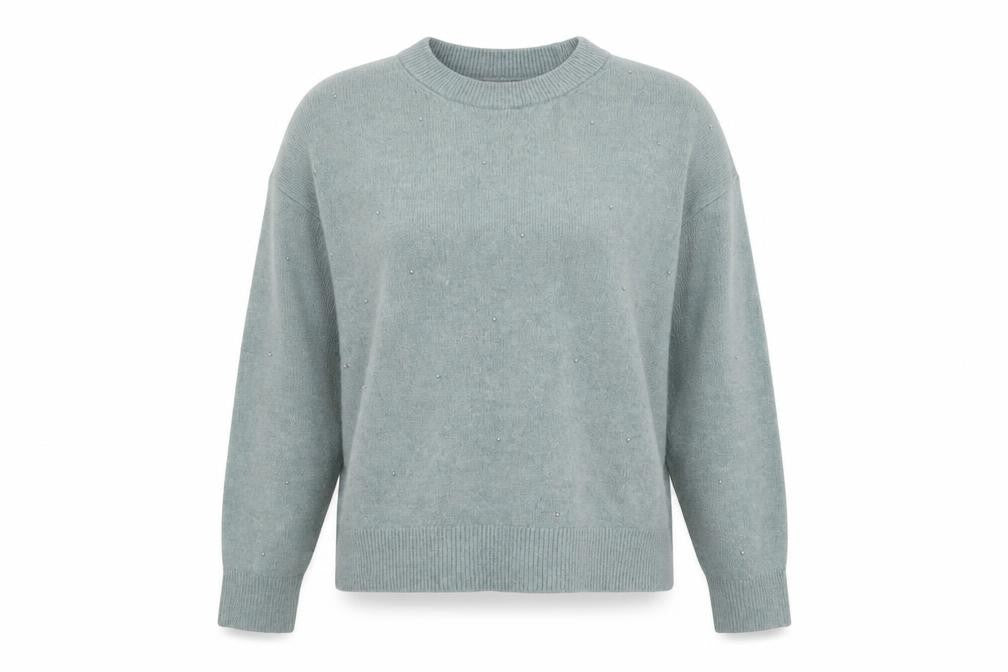 H&M Women’s Green Beaded Mock Neck Pullover Jumper Size 12
