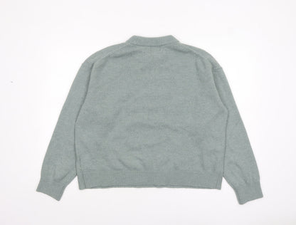 H&M Women’s Green Beaded Mock Neck Pullover Jumper Size 12