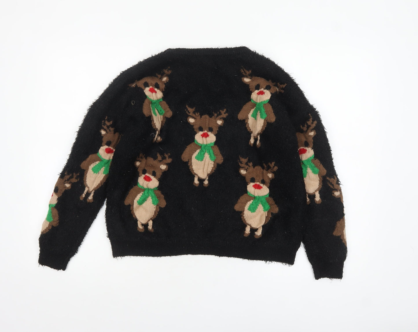 Nutmeg Women's Black Christmas Reindeer Pullover Jumper Size 16-18