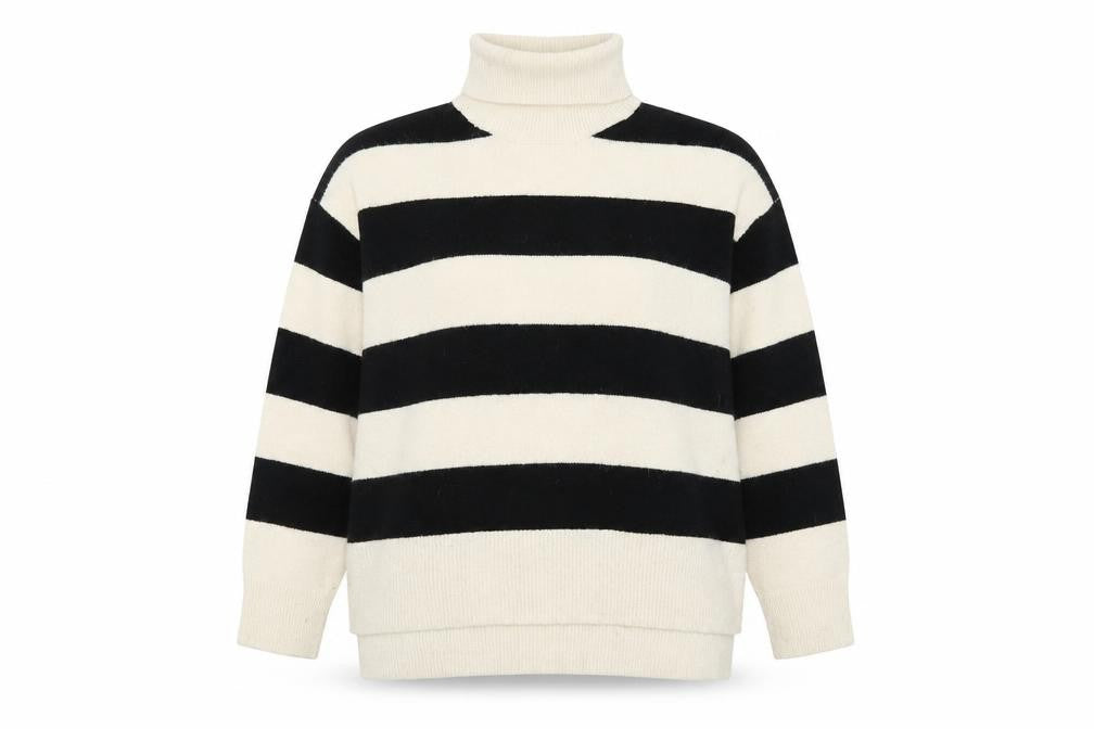 New Look Women's Black & Cream Striped Roll Neck Jumper XL