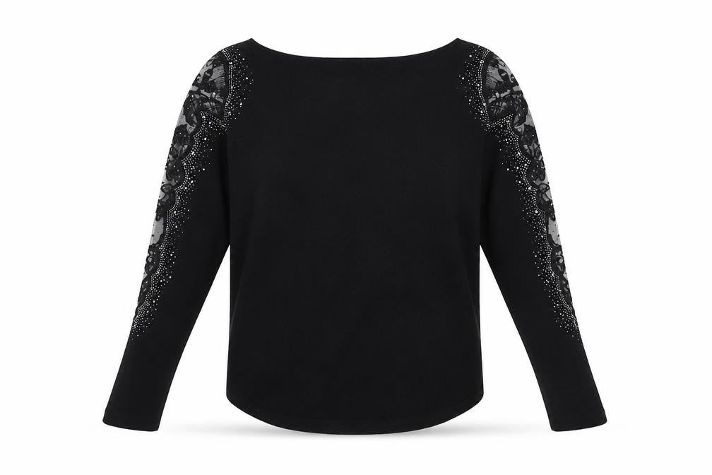 Quiz Women Black Embellished Lace Sleeve Boat Neck Jumper M