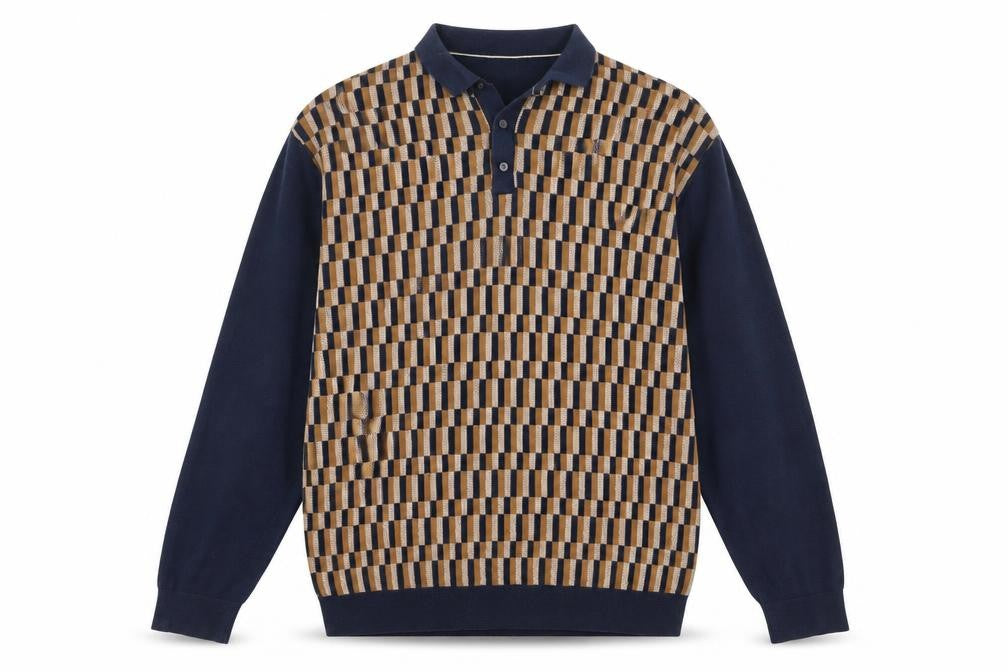 Next Men's Blue Geometric Cotton Henley Jumper XL