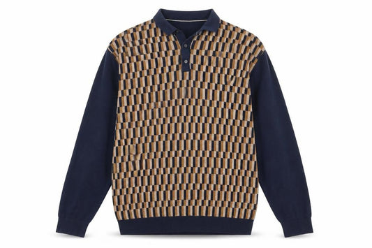 Next Men's Blue Geometric Cotton Henley Jumper XL
