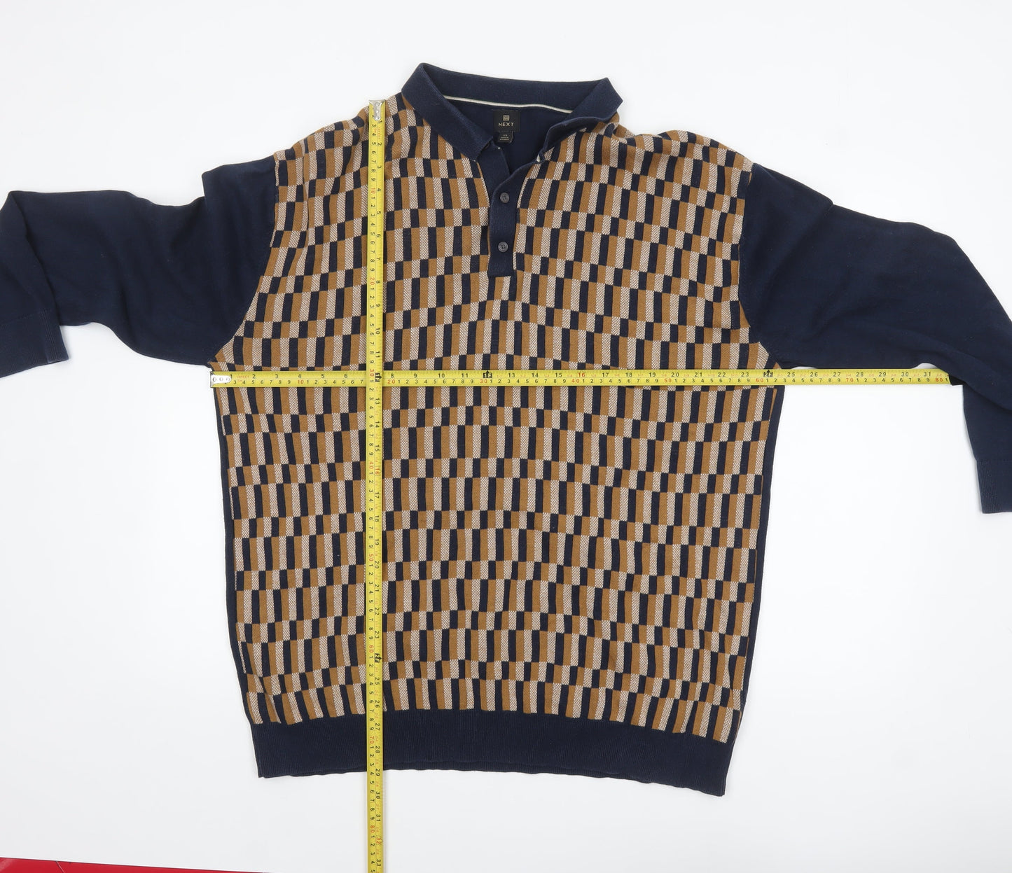 Next Men's Blue Geometric Cotton Henley Jumper XL