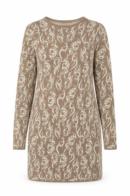 Front view of ASOS Women Beige Long Sleeve Knit Bodycon Mini Dress UK 8