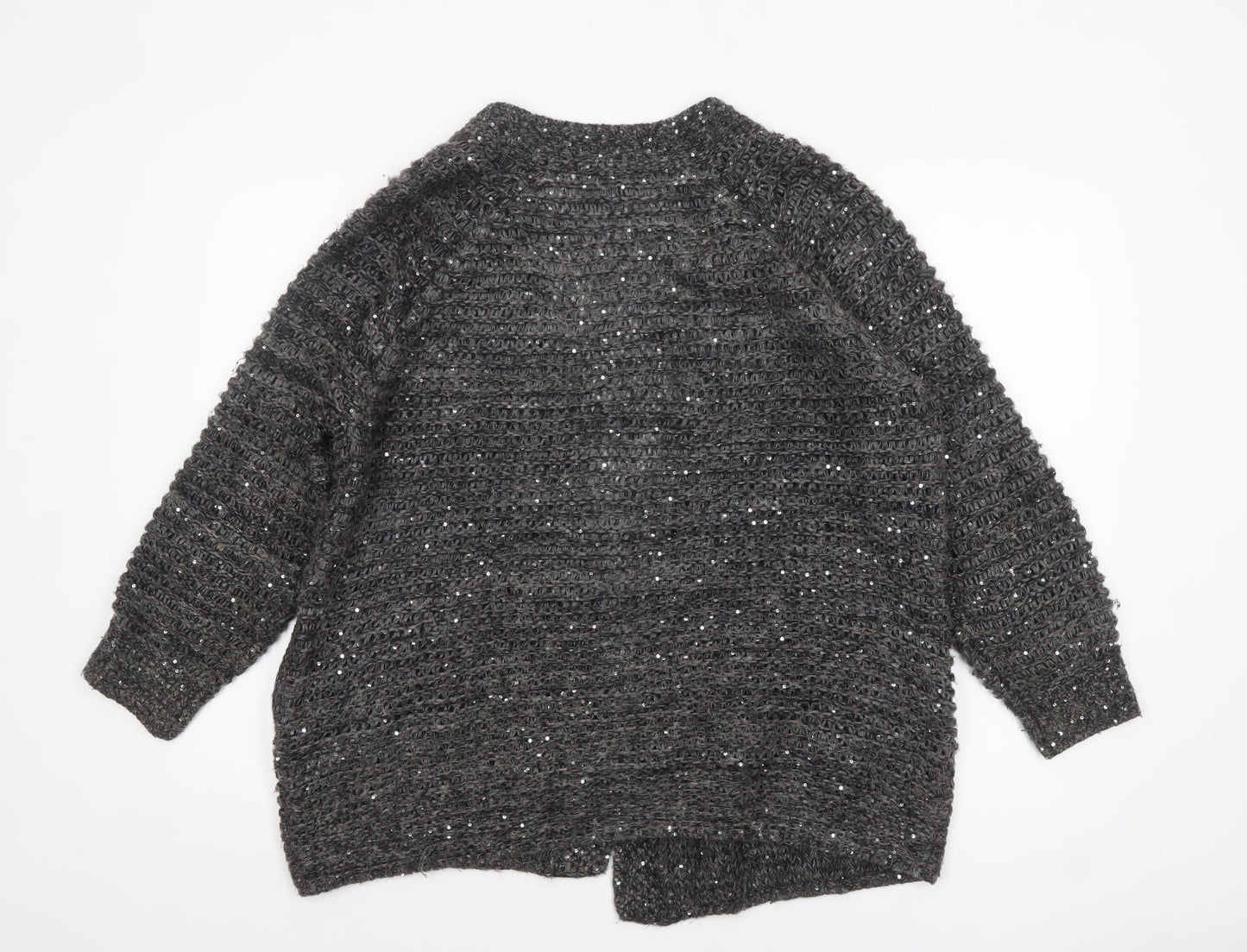 Topshop Women Grey Sequin Chunky-Knit Cardigan Size 8