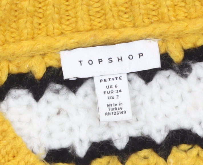 Topshop Petite Women’s Multicoloured Striped V-Neck Chunky Knit Jumper Size 6