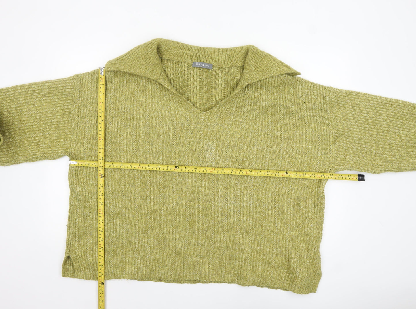 Nutmeg Women Green V-Neck Chunky Knit Pullover Jumper Size 20