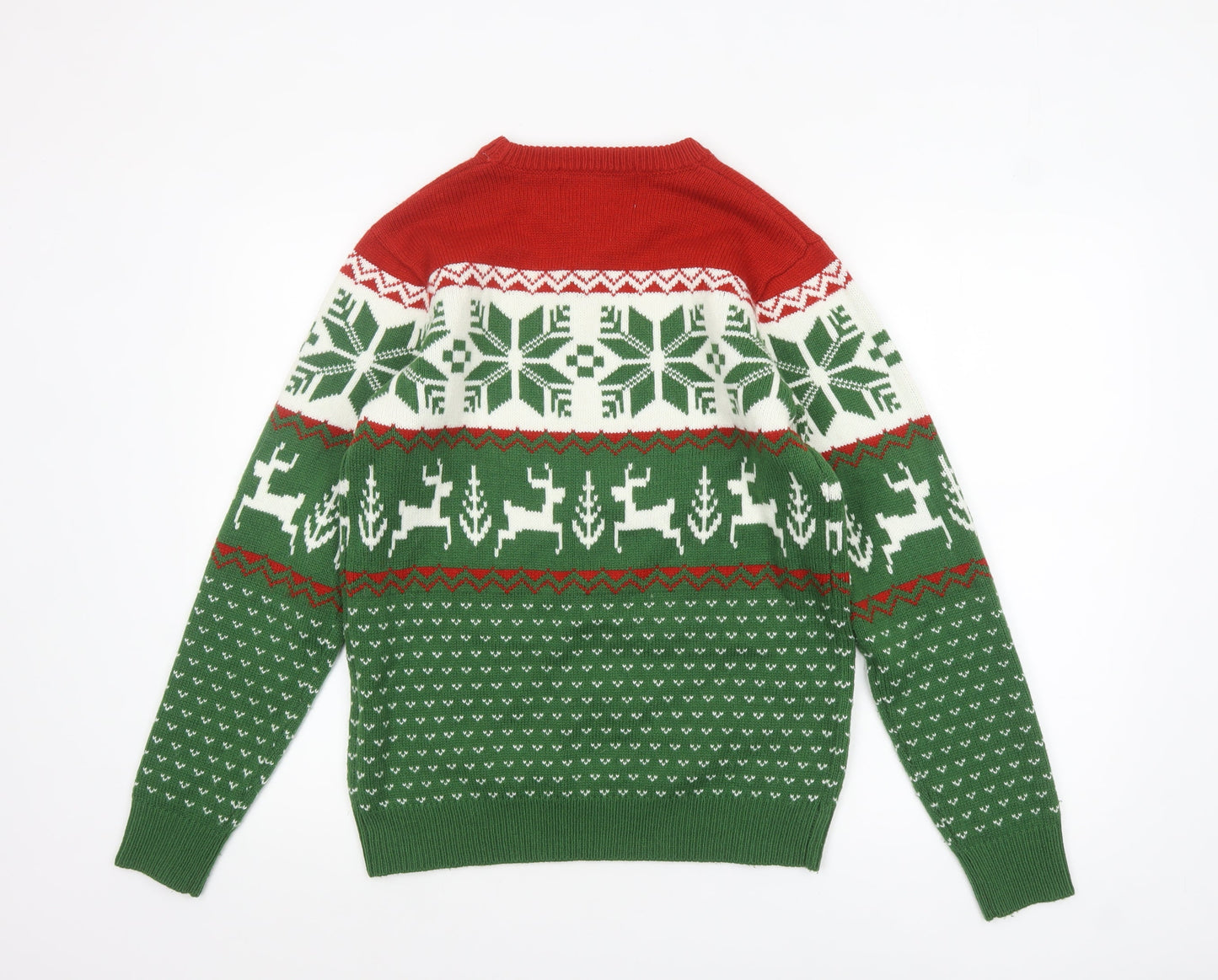 Cheesy Christmas Jumpers Men's Green M Fair Isle Reindeer Pullover