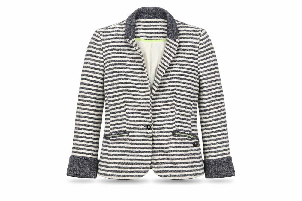 Zara Trafaluc Women’s Navy Striped Bouclé Blazer Size S Single-Breasted