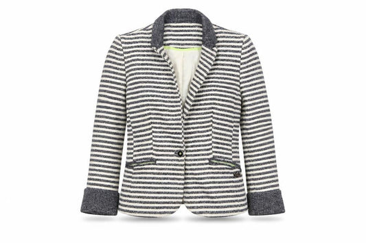 Zara Trafaluc Women’s Navy Striped Bouclé Blazer Size S Single-Breasted