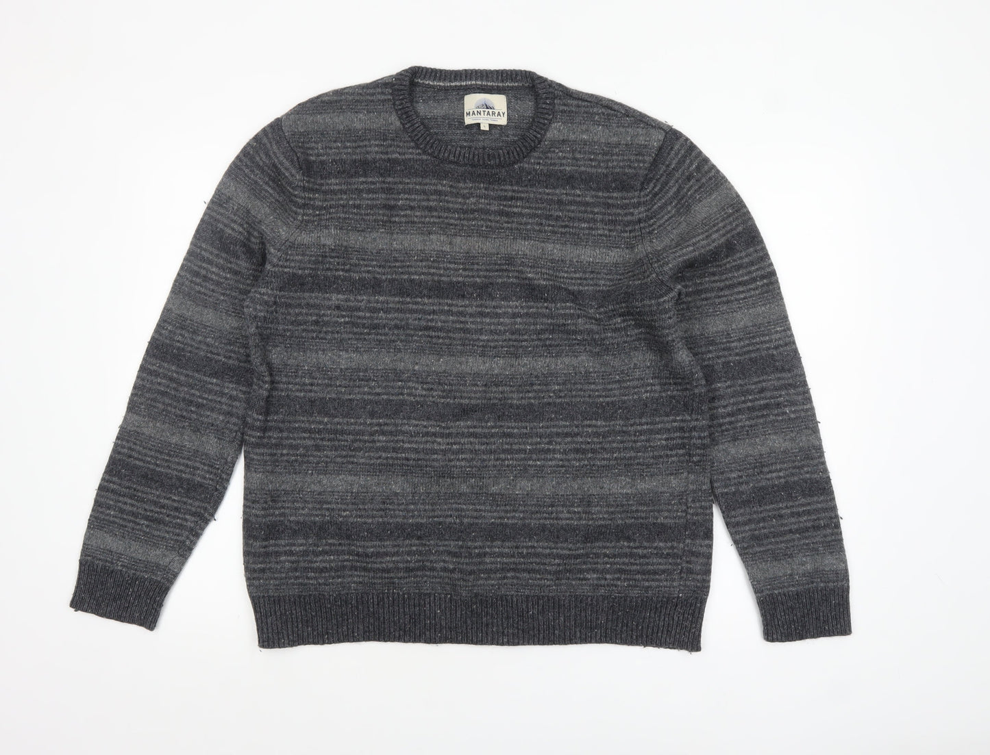 Mantaray Men's Grey Striped Wool Blend Crew Neck Jumper Size L