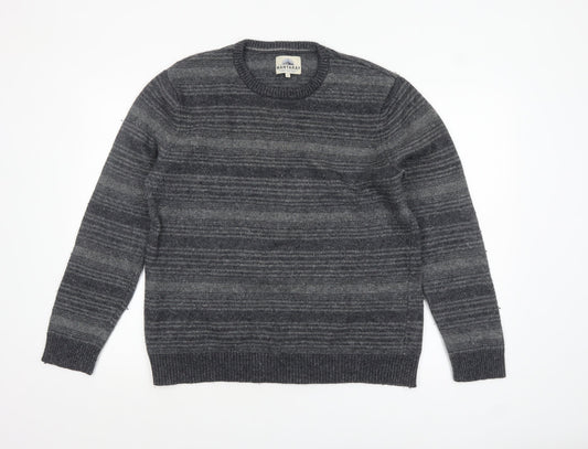 Mantaray Men's Grey Striped Wool Blend Crew Neck Jumper Size L