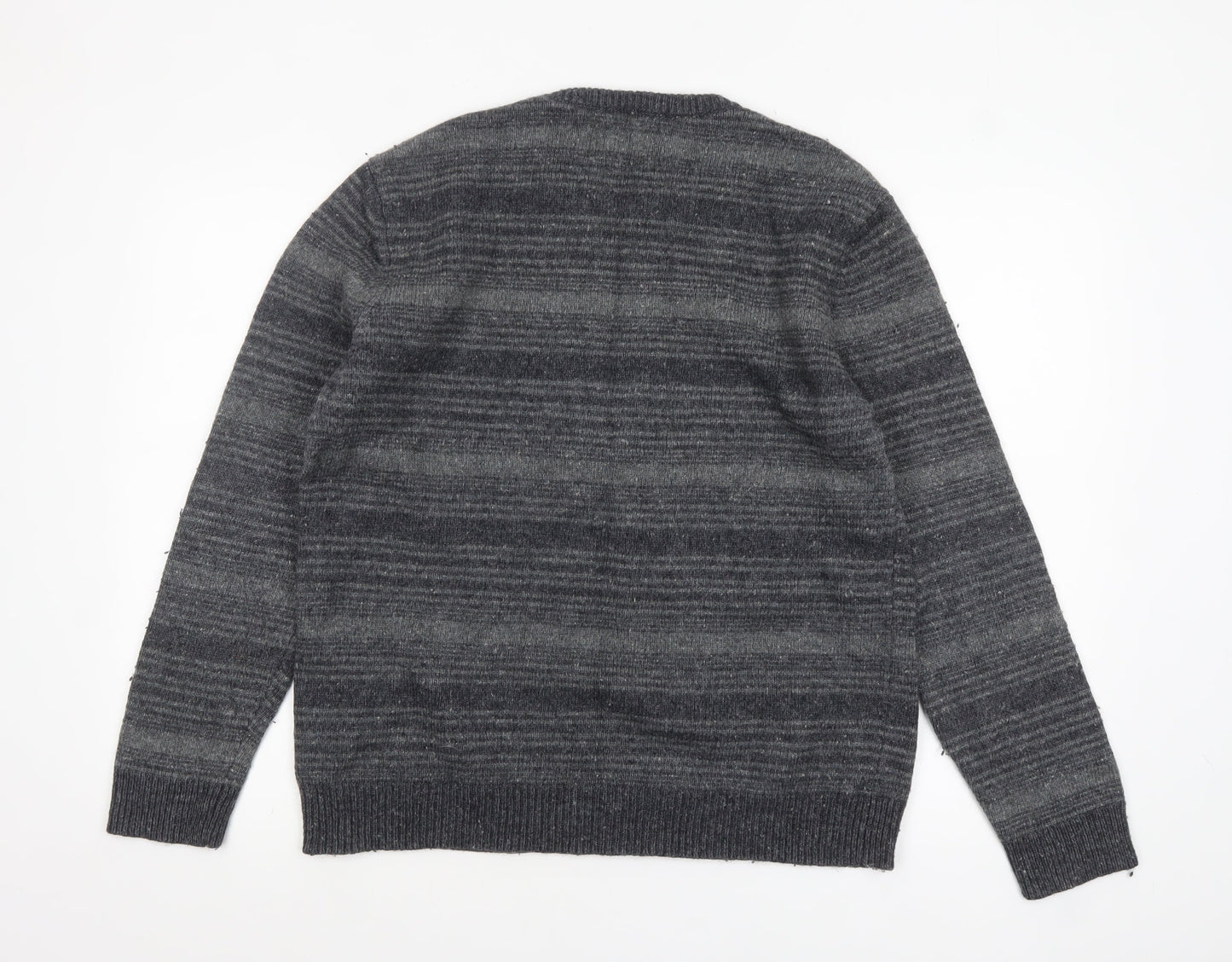 Mantaray Men's Grey Striped Wool Blend Crew Neck Jumper Size L