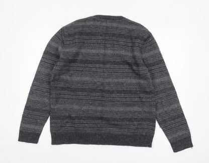 Close-up detail of Mantaray Men's Grey Striped Wool Blend Crew Neck Jumper, size L