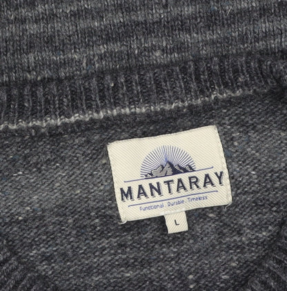 Additional view of Mantaray Men's Grey Striped Wool Blend Crew Neck Jumper, size L