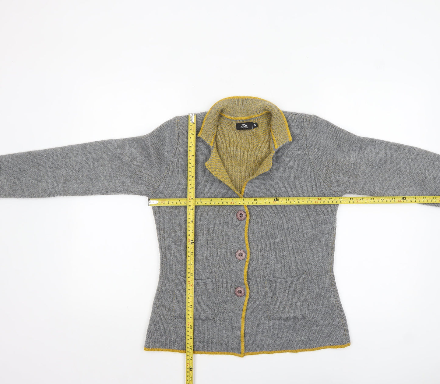 UIDA Women Grey Cardigan XS Wool Blend Button Knit Jumper
